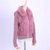 Femmes Fourrure Faux Véritable Col De Lapin À Tricoter Manches Manteau D'hiver Veste Casual Court Outwear Mince 220829