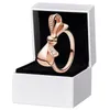 Anello con fiocco scintillante in oro rosa Anello da donna in argento sterling 925 per gioielli da sposa in argento sterling Pandora CZ con anelli regalo con scatola originale