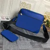 럭셔리 디자이너 트리오 가방 l 새로운 컬러 블루 남자 3 피스 가방 메신저 경사를위한 작은 우체맨 가방 Fashi289f