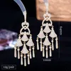 أقراط Dangle Godki Trendy Tassels Drop for Women Wedding Party Multicolor Cubic Zircon Dubai Bridal arring Boucle D'Oreille 2022