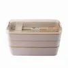 Lunchbox aus Weizenstroh für Kinder, Tuppers, Lebensmittelbehälter, Schule, Campingbedarf, Geschirr, auslaufsichere 3-lagige Bento-Boxen