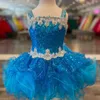 Ruffled Cupcake Pageant Dress for Little Girls 2023 Miss Spaghetti Glitz Baby Kids Birthday Formal Runway Party Gowns Spädbarn Toddler Designer Fun-Fashion Pink Blue
