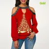Womens T Shirt SNAKE YX Christmas Day Print Off Shoulder Halter Long Sleeve Loose Top T Shirt 220829