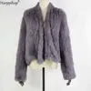 Women's fur Faux 2019 New Coat Slim Jack Hand Knitted Real Rabbit Coat/Shaved Fur L220829