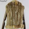 Femmes fourrure Faux Harppihop nouveau hiver automne bonne qualité col tricoté gilet lapin fourrure manteau 30% de réduction L220829