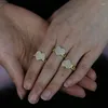 Bröllopsringar 2022 Kvinnor Fingersmycken Guldfärg USA Size 5 6 7 8 Kubansk länkkedjeband som gnissar bling CZ Heart Ring