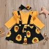 Kleding sets babymeisjes zonnebloem bloemen romper peuter slabbib jurk geboren hoofdband outfits meisje Sundress kleding set