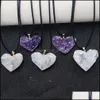 Pendant Necklaces Healing Natural Amethyst Stone Heart Pendant Necklace Gold Band White Crystal Charms Collar For Women Rei Mjfashion Dhmse