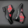 British Ankle Boots Retro Pu ing Plaid Brock Lace Up Fashion Casual Street Party Everyday All-Match Men Shoes AD001