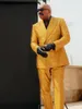 Costumes pour hommes jaune moutarde hommes d'affaires décontracté fête de mariage 2 pièces veste à double boutonnage pantalon Blazer ensemble mode mince robe élégante