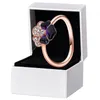 NYHET Deep Purple Pansy Flower Ring Rose Guldpläterad Dam Flickor Bröllopsdesigner Smycken För pandora 925 Silver CZ diamant Kärleksring med Original Box