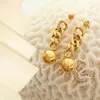Hoop Earrings Stainless Steel Long Cuban Chain Ball Pendant Stud For Women Girls Jewelry Accessories