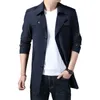 Men's Trench Coats Men's 2022 Male Long Coat Autumn Overcoat Casual Fashion Men'S Solid Color Medium Section KK3038