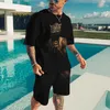 Herresp￥r Summer Men's Suit Short Sleeve Shorts Man Casual Simple Type 3D Printed Hip Hop Plus Size O-Neck Men t-shirt 2 Piece