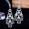 أقراط Dangle Godki Trendy Tassels Drop for Women Wedding Party Multicolor Cubic Zircon Dubai Bridal arring Boucle D'Oreille 2022