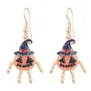 S3158 Halloween Enamel Pumpkin Human Dangle Earrings For Women Colorful Rhinestone Pumpkins Earrings