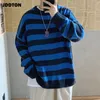 Männer Pullover JDDTON Streifen Casual Langarm Patchwork Slim Fit Streetwear Herbst Pullover Männliche Mode Mantel JE380 220829