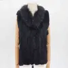 Pur Faux 2022 Moda Real Rabbit Mode Vest Vrouwen Gebreide Mouwloze Fur Vesten Met Natuurlijke Wasbeer Bont Vrouwen Jas L220829