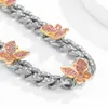 CHOKER RETRO RINESTONE PINK BUTTERFLY Ожерелье для женщин -ключица Цепочка панк -кубинская цепная инкрустация