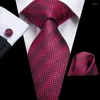 Bow Ties Hi-Tie Mentie Burgundy Paisley Silk Wedding Tie للرجال تصميم أزياء جودة Hanky ​​Cufflink Gift