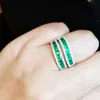Solitaire Ring Wedding Rings AEAW Colombian Green Emerald Princess Lab created Gemstone Solitaire with Moissanite Enagement 14k White Gold Fine 220829
