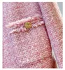 2022 Jesienna okrągła szyja Tweed panelowa Kurtka Róż Solid kolorowe Koloty z pojedynczym rękawem w pojedynczej kieszeni Fringe Fringe Woolen Jackets Poleś