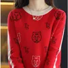 Damenpullover gestrickt Tiger Luxus Brief Herbst Winter warm Mode Pullover Top