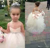 Vestidos de menina concurso fofo para garotas spaghetti tiras de tule casamentos de flores inchadas com arco de champanhe pin branco de marfim