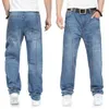 Herr jeans stora jeans mode l￶sa stora fickor hiphop skateboard casual m￤n denim bl￥ svart design m￤rke 220827