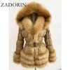 Fourrure pour femmes Zadorin 2022 Hiver ry Chaud Faux Femmes Manches Détachables Et Cap Manteau En Fausse Fourrure Patchwork Blanc Duvet De Canard Vestes L220829