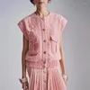여자 조끼 여자의 이른 가을 여성 조끼 탑 2022 활주로 디자이너 배트 윙 핑크 대형 트위드 니트 느슨한 소매 소매 재킷 코트