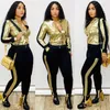 Pontas de duas peças de duas peças outono de inverno lantejouno 2 set women tracksuit de manga comprida Top Sure StreetWear