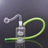 Mini Rookpijp Tool 10mm Gezamenlijke Glazen Olie Brander Bong Waterleidingen Dikke Pyrex Recycler Dab Rig Bongs met Mannelijke Olie Brander Pijp en Kleur Slang 2 stuks