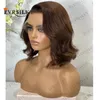 Glueless 360 Laces Frontal Wigs Peruvian Chocolate Brown Wavy Short Bob 13x6 Deep Part Lace Front Human Hair Wigs with Baby Hairs