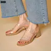 Sandales mi talons femmes été 2022 pantoufles femme Transparent bout ouvert Suqare dames mode élégant pompes femme moderne chaussures 220623