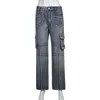 Женские джинсовые карманы Пэчворки y2k с низкой талией брюки грузоподъемность винтажная джинсовая джинсовая гранж Блю Хараджуку Е девушка