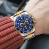 Нарученные часы роскошные золотые часы Men Top Brand Biden 3ATM Водонепроницаемые классические золотые голубые хроновые подарки для бизнеса повседневные часы подарки