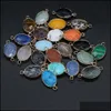 Charms Wholesale Flat Oval Charms Natural Stone Connector Rose Quartz Tiger Eyes Pendant DIY f￶r Druzy Necklace Earrings DHSeller2010 DHXFN