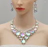 Ensembles de bijoux de luxe AB cristal déclaration bavoir collier grandes boucles d'oreilles de mariée accessoires de costumes de mariage pour la mariée femmes cadeaux