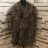 Fourrure femme Faux Nieuwe Real Dames Echte Gebreide fourrure de lapin Met Wasbeer Trimmen gilet hiver Jas Harppihop Bont L220829