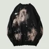 Mens Sweaters Tie Dye Pins Ripped Distressed Destroyed Holes Knitting Sweaters Mens Hip Hop Streetwear Pullover Sweater Oversized Black Tops 220829