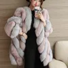 Women's fur Zadorin Korean Fashion Winter Faux Women Luxury Color Contrast Long Thick Warm Fluffy Coat Fake Fur Jackets L220829