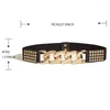 Riemen gouden ketting buckle dames riem elastisch breed voor dames big plus vrouwelijke tailleband met klinknagel decoratie