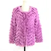 Womens Fur Faux Real Knitted Rabbit coat jacket Fashion stripe sweater Lady Natural Wedding Party Wholesale 220829