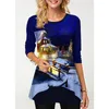 Women T Shirt Autumn Zima Święty Mikołaj drukowana kreskówka T koszule Kobiety z długim rękawem świąteczny festiwal ubrania na fake Fake Dwuczęściowe topy 220829