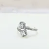 Square and round CZ diamond Open RING Sterling Silver Women Wedding Jewelry For pandora girlfriend Gift Rings with Original Box