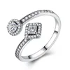 Anillo abierto de diamante CZ cuadrado y redondo, joyería de boda de plata de ley para mujer, anillos de regalo para novia pandora con caja Original