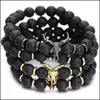 Beaded Strands Women Jewelry Armband Strands Punk CZ BL Head Skl Men Fashion 8mm Lava Stone P￤rlor Charm Armband Bang DHSeller2010 DHH30