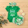 Ensembles de vêtements bébé fille St. Patrick's Day Set de vêtements Lettre Body Romper Clover Shorts Bandeau 0-18M Born Toddler Festival Outfits