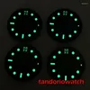 Kits de réparation de montres 31mm sans logo noir/bleu/vert/gris cadran Vortex motif de fenêtre de date adapté au mouvement ETA 2836 Miyota index lumineux vert